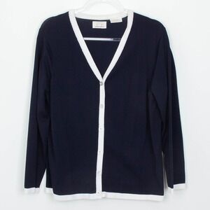 EP Pro Womens Long Sleeve Knit Cardigan Sweater Navy Blue Size XL Golf Preppy‎